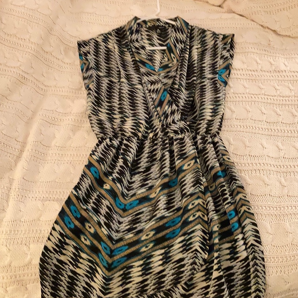 Aqua peacock print cocktail mini dress Size S NWT